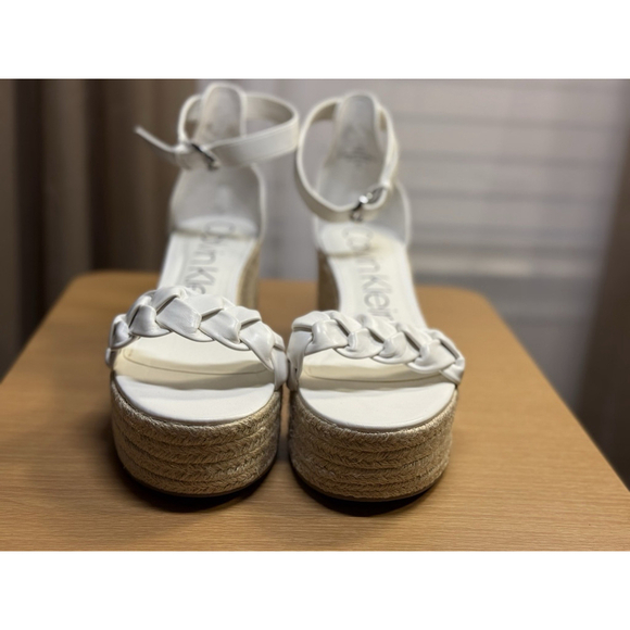 Calvin Klein Women Braided Strap Leather Espadrille Wedge Sandals SZ 10 M WHITE - Picture 5 of 9